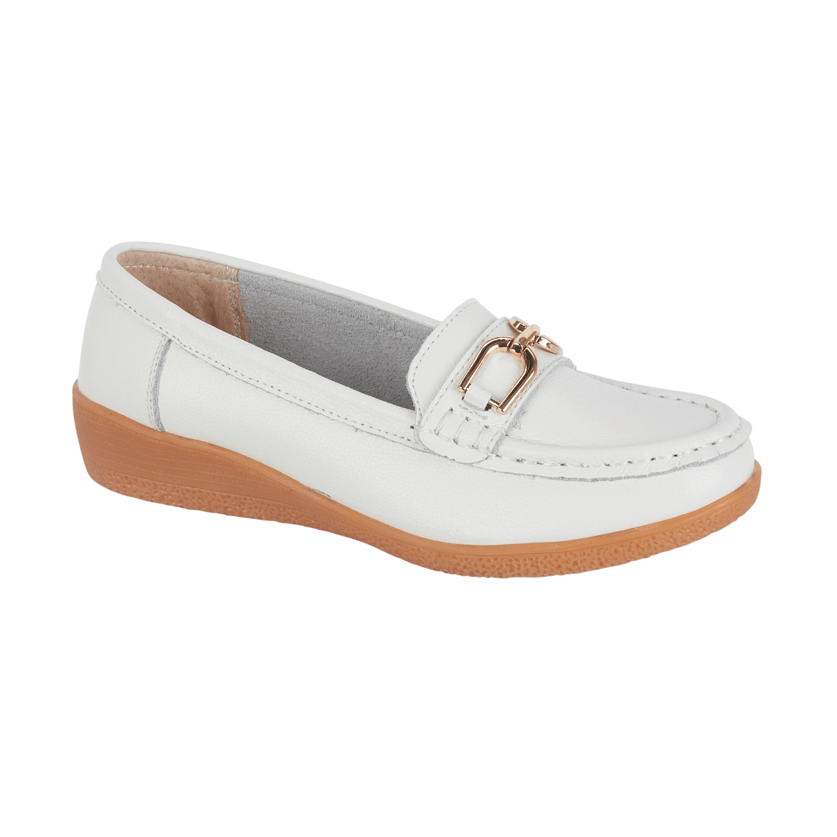 Jo & Joe Ladies Sandbank Leather Wedge Loafers with Metal Trim White - Renna Clothing