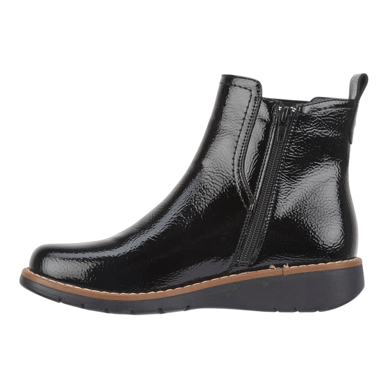 Jo & Joe Twin Gusset Ankle Wedge Boots Black Patent - Renna Clothing