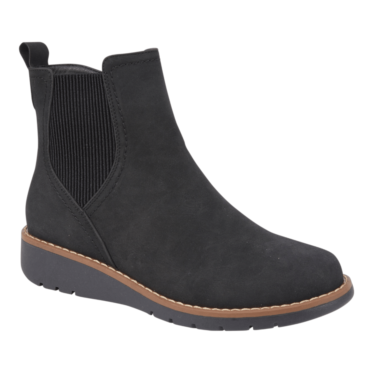 Jo & Joe Twin Gusset Ankle Wedge Boots Black PU - Renna Clothing