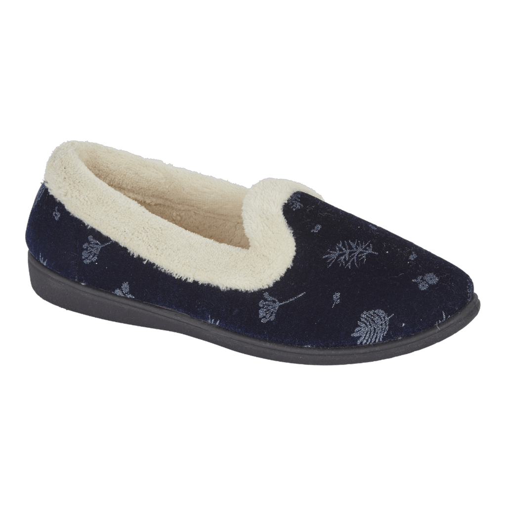 Jo & Joe Womens Fur Lined Slippers Navy - Renna Clothing