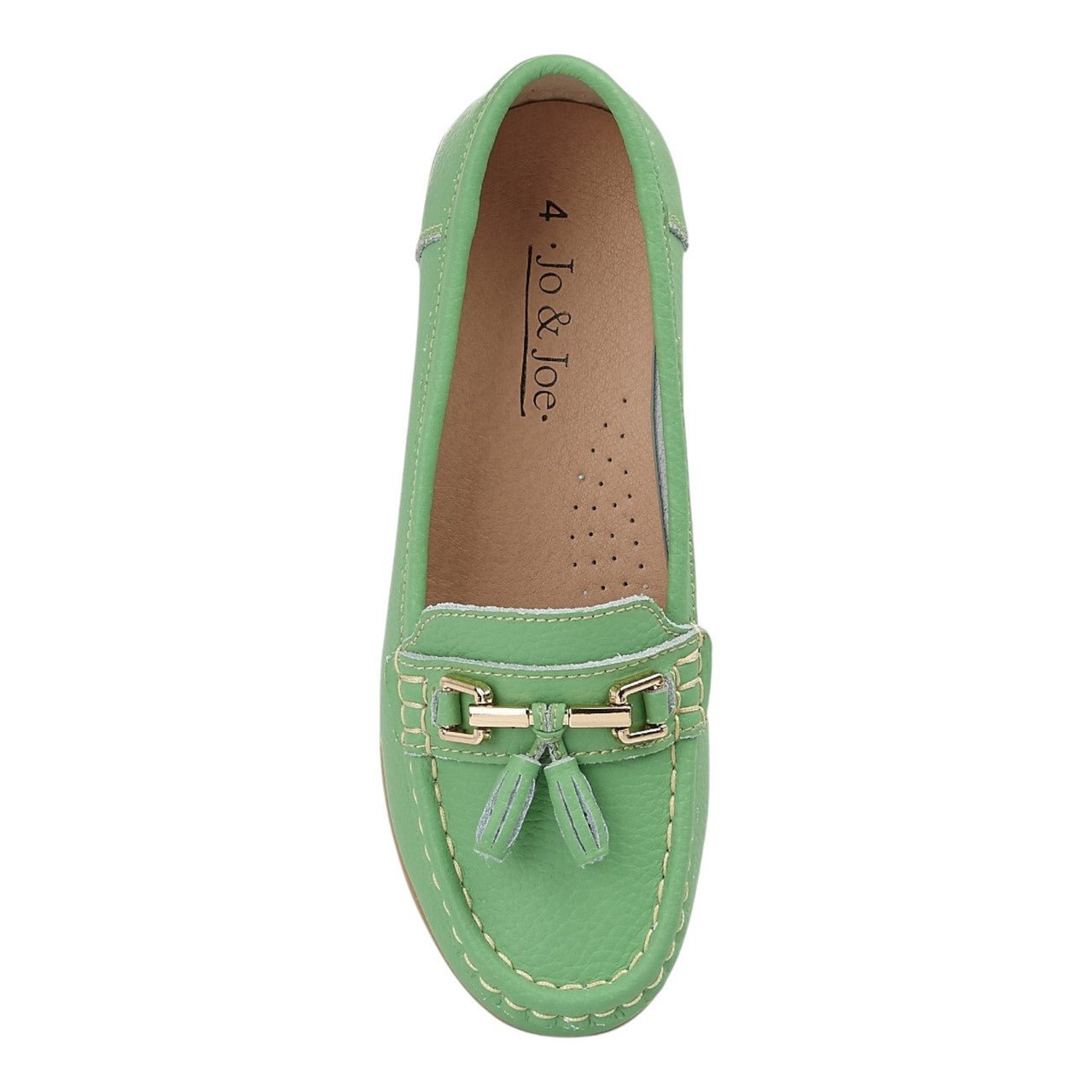 Jo & Joe Women's Leather Slip On Moccasin Shoes Apple Green - Renna Clothing