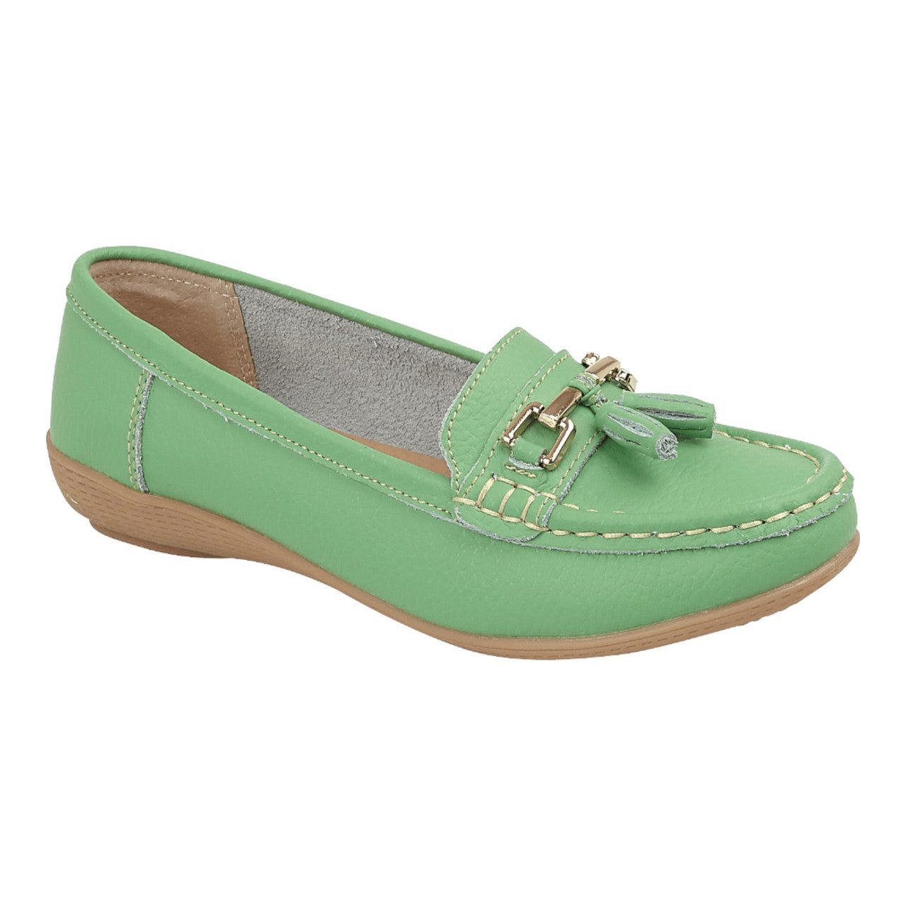 Jo & Joe Women's Leather Slip On Moccasin Shoes Apple Green - Renna Clothing