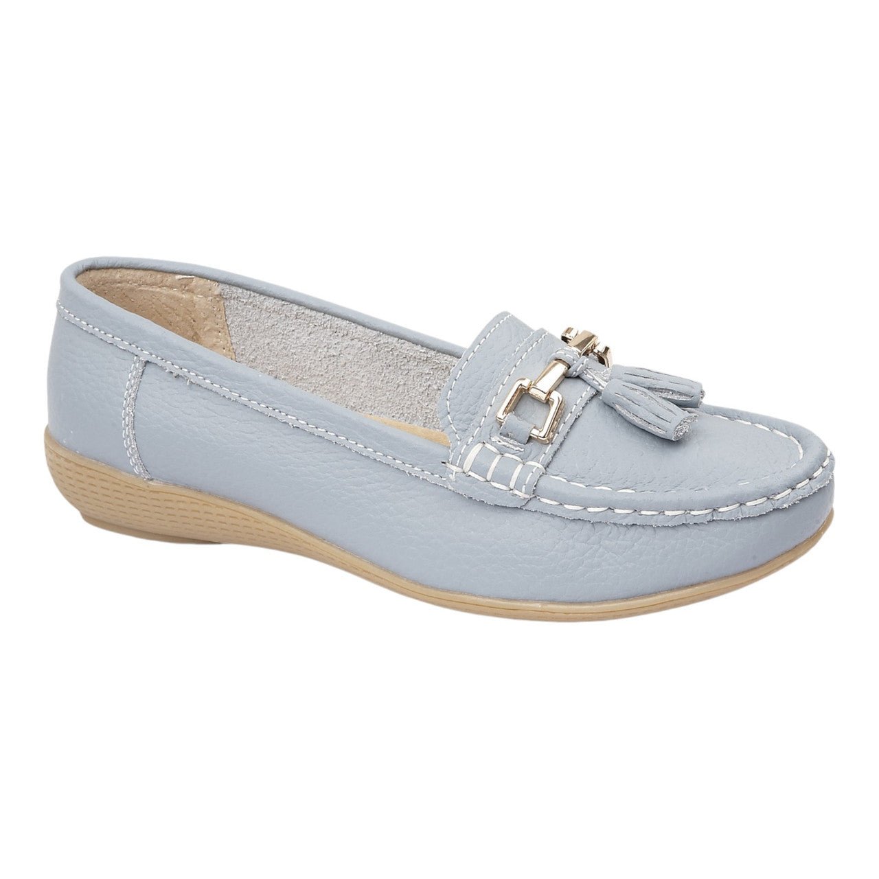 Jo & Joe Women's Leather Slip On Moccasin Shoes Baby Blue - Renna Clothing