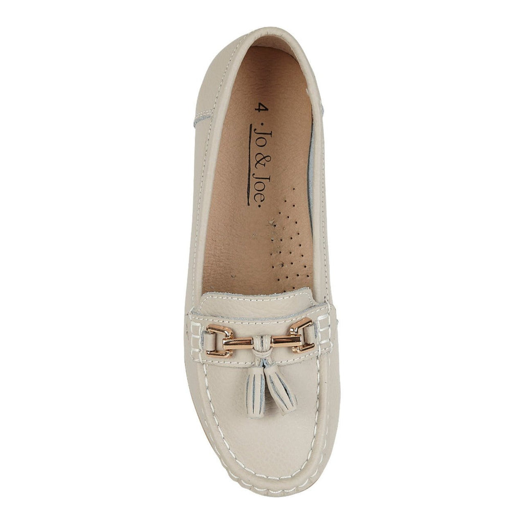 Jo & Joe Women's Leather Slip On Moccasin Shoes Beige - Renna Clothing