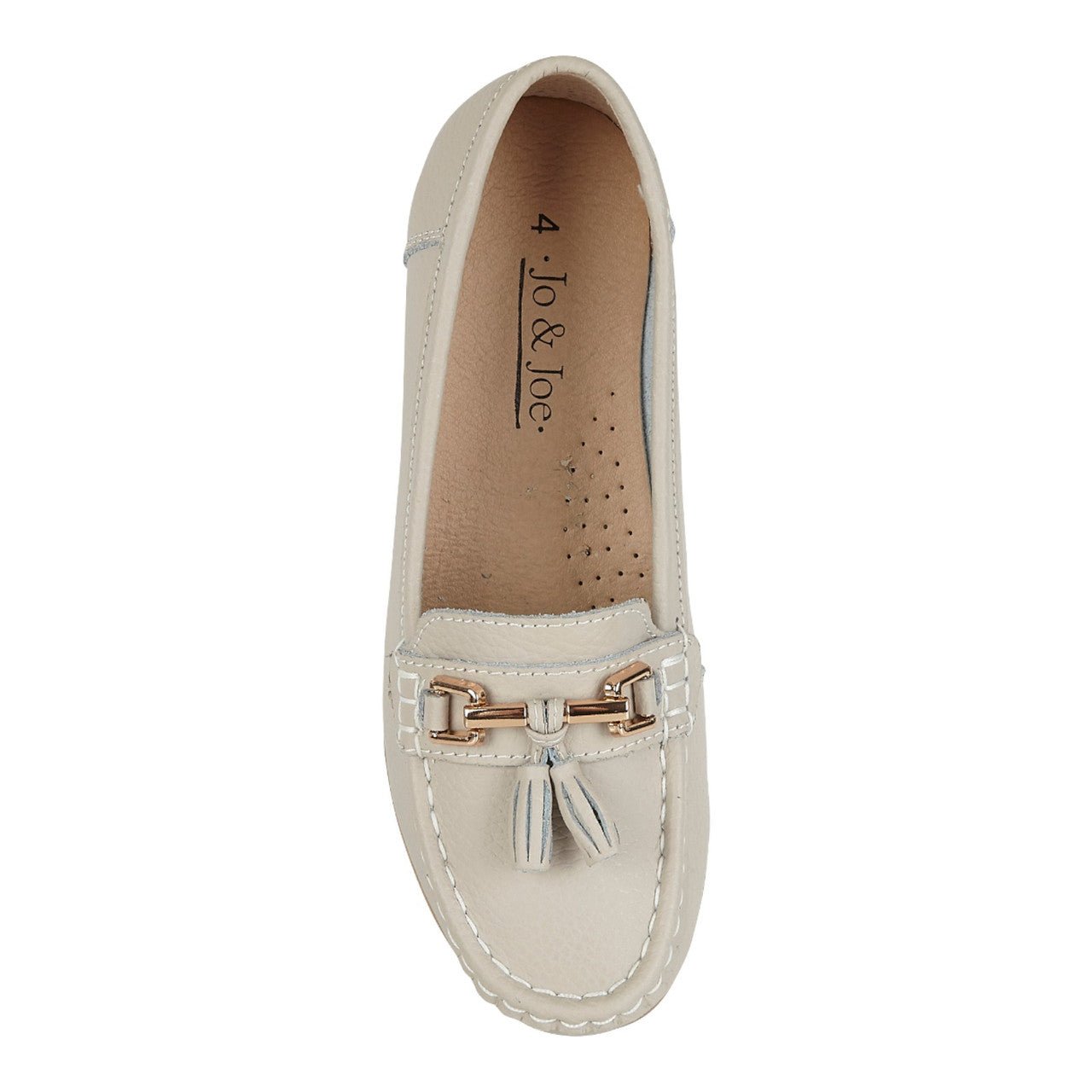 Jo & Joe Women's Leather Slip On Moccasin Shoes Beige - Renna Clothing