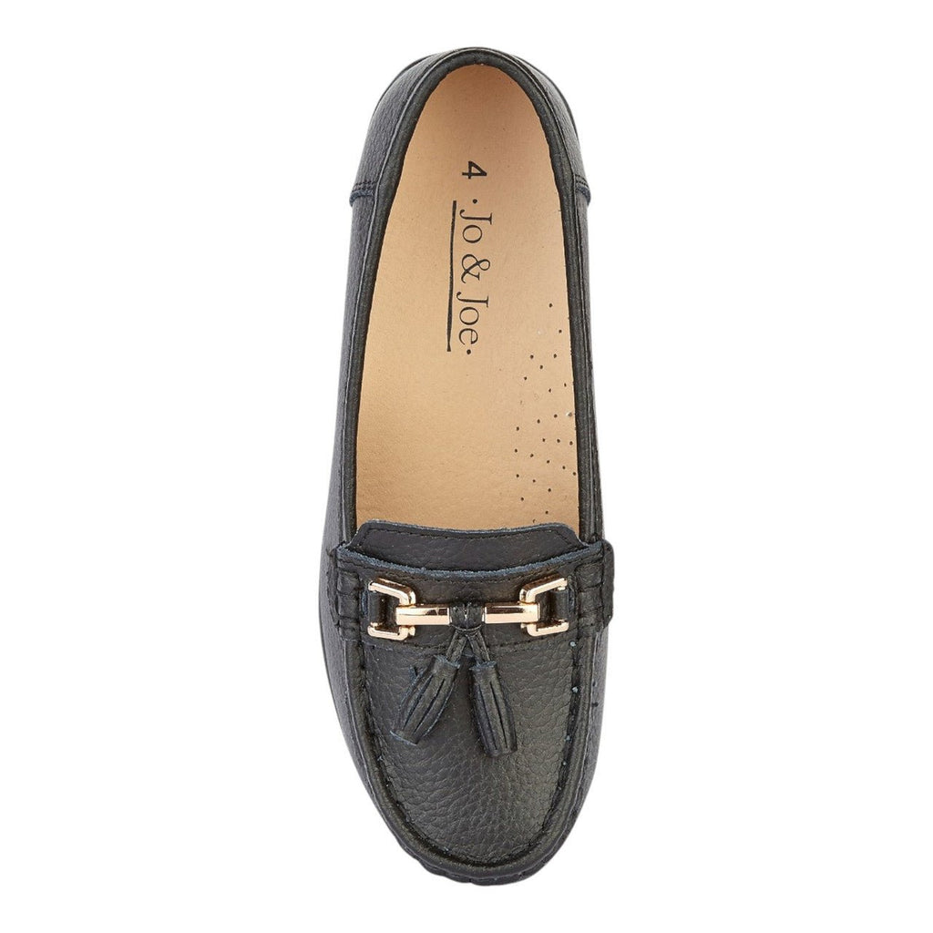 Jo & Joe Women's Leather Slip On Moccasin Shoes Black - Renna Clothing