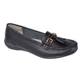 Jo & Joe Women's Leather Slip On Moccasin Shoes Black - Renna Clothing