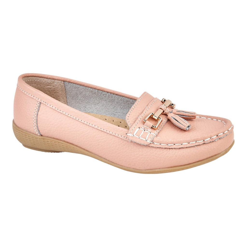 Jo & Joe Women's Leather Slip On Moccasin Shoes Blush Pink - Renna Clothing