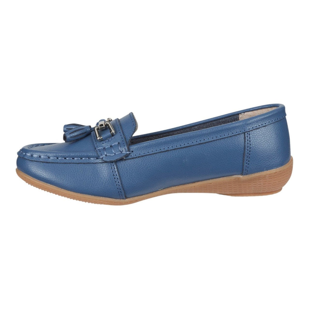 Jo & Joe Women's Leather Slip On Moccasin Shoes China Blue - Renna Clothing