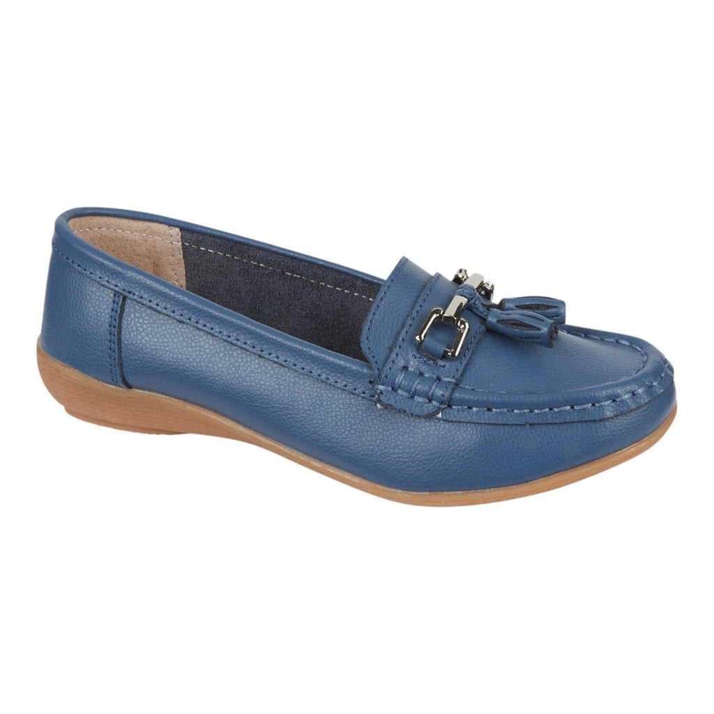 Jo & Joe Women's Leather Slip On Moccasin Shoes China Blue - Renna Clothing
