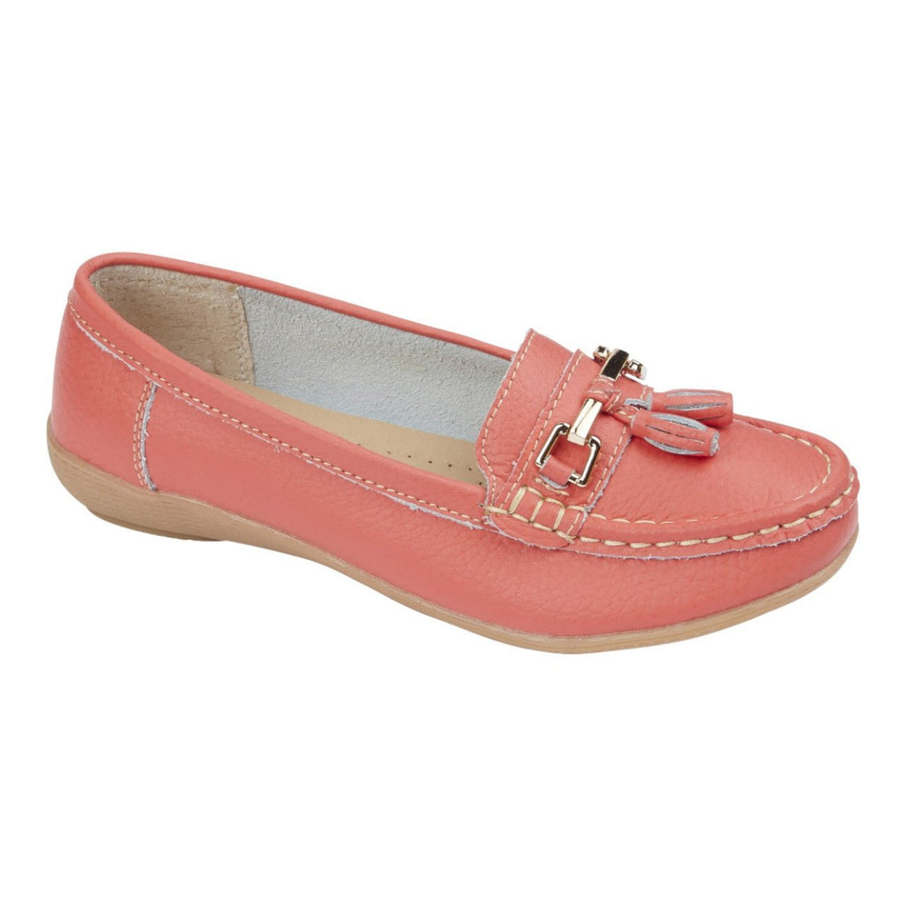 Jo & Joe Women's Leather Slip On Moccasin Shoes Coral Pink - Renna Clothing