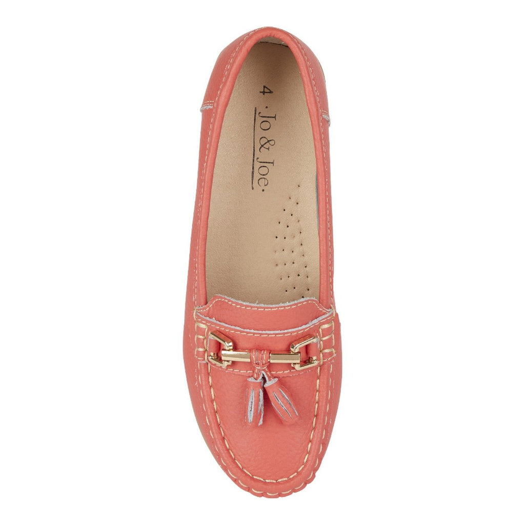 Jo & Joe Women's Leather Slip On Moccasin Shoes Coral Pink - Renna Clothing