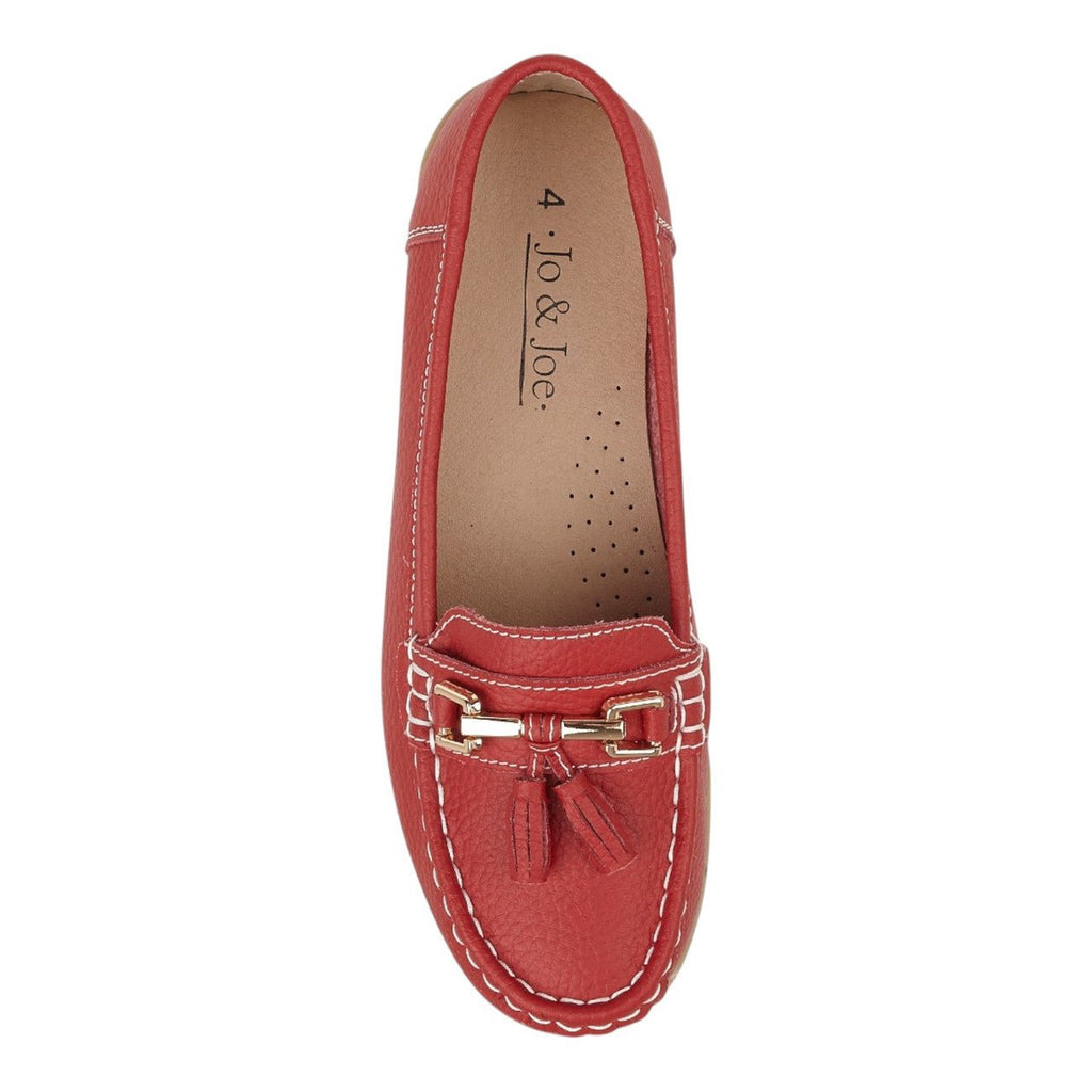 Jo & Joe Women's Leather Slip On Moccasin Shoes Dark Red - Renna Clothing