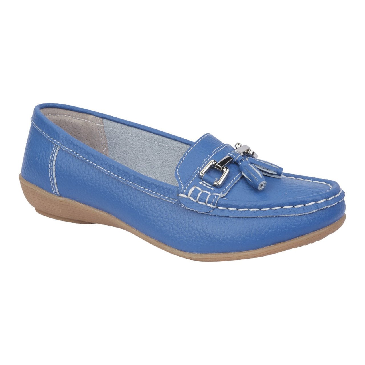 Jo & Joe Women's Leather Slip On Moccasin Shoes French Blue - Renna Clothing