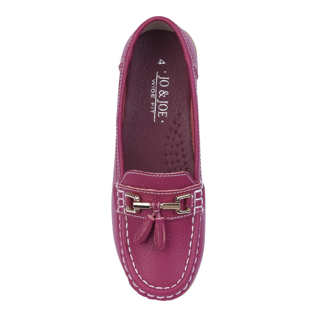 Jo & Joe Women's Leather Slip On Moccasin Shoes Fuchsia Pink - Renna Clothing