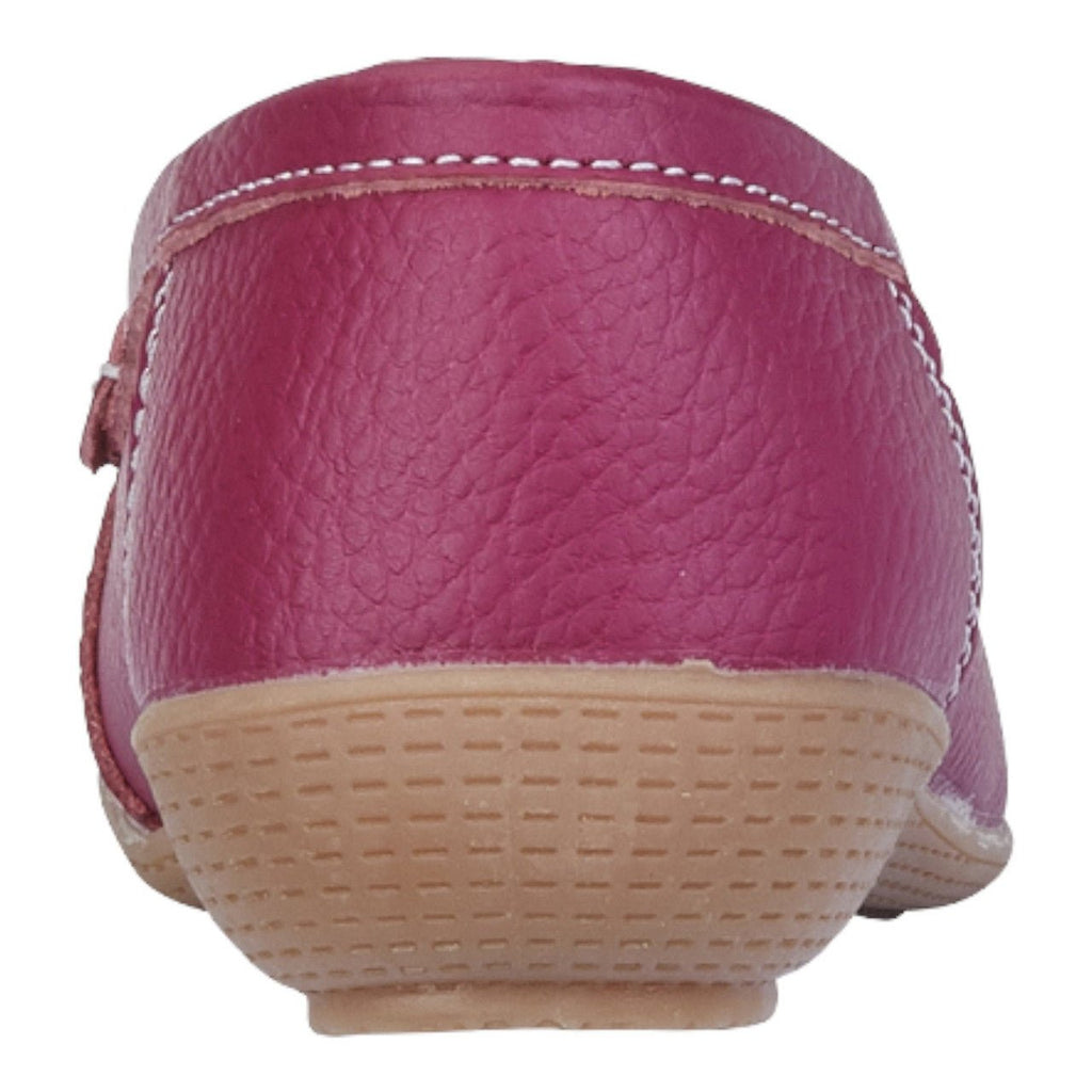 Jo & Joe Women's Leather Slip On Moccasin Shoes Fuchsia Pink - Renna Clothing