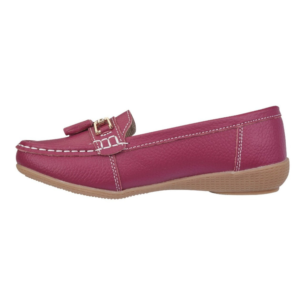 Jo & Joe Women's Leather Slip On Moccasin Shoes Fuchsia Pink - Renna Clothing