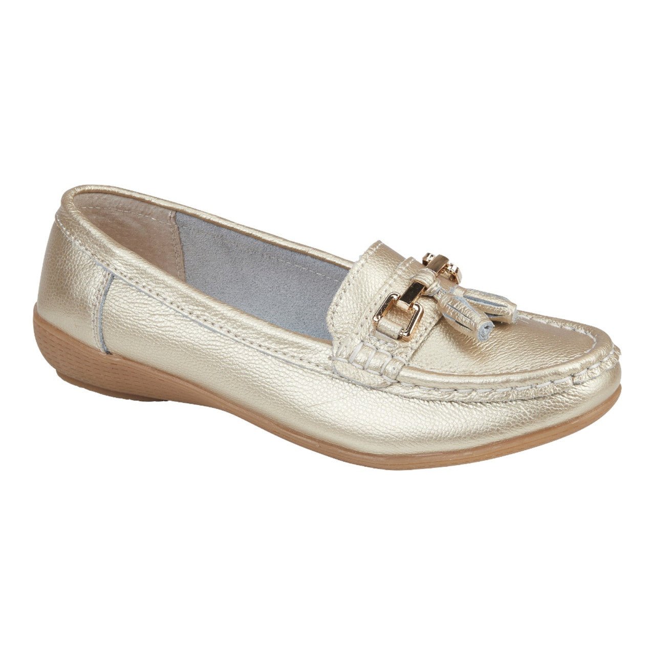 Jo & Joe Women's Leather Slip On Moccasin Shoes Gold - Renna Clothing