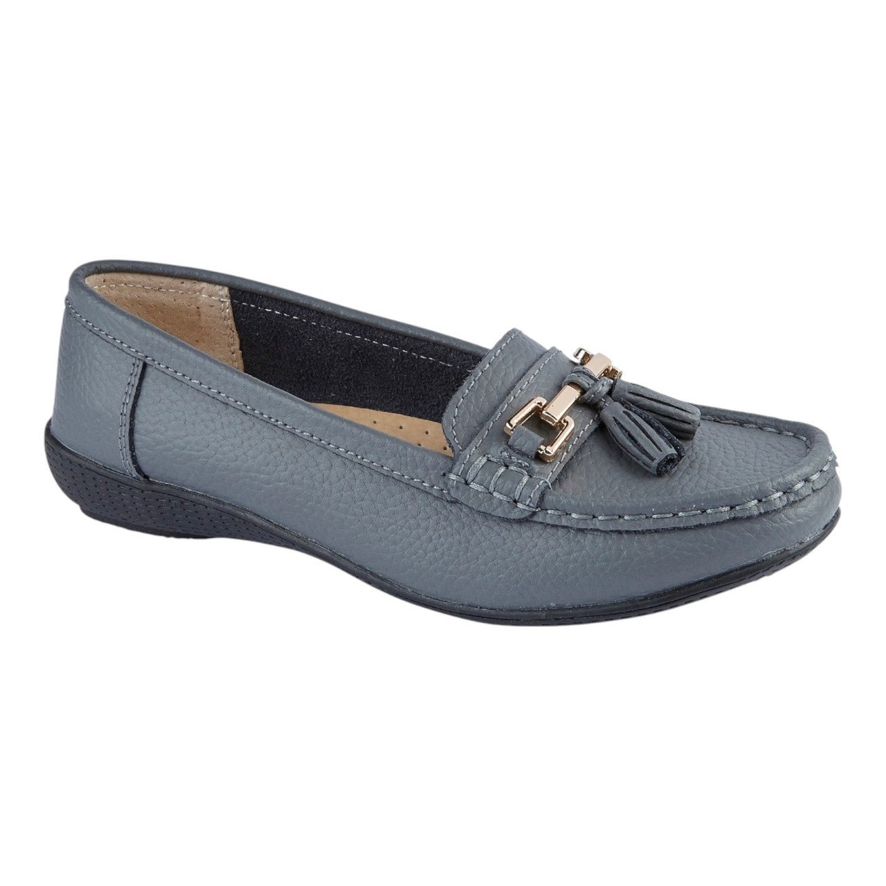Jo & Joe Women's Leather Slip On Moccasin Shoes Grey - Renna Clothing