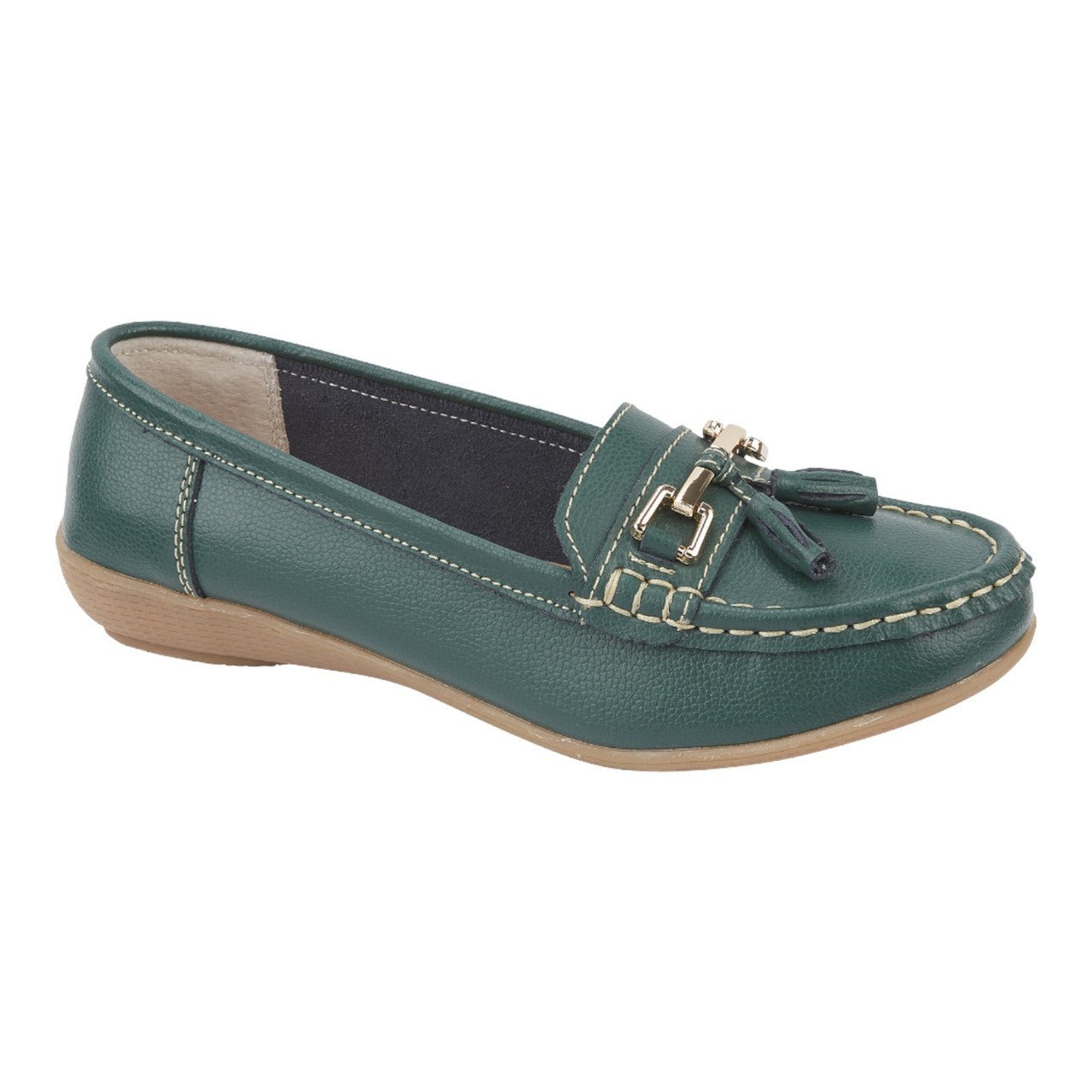 Jo & Joe Women's Leather Slip On Moccasin Shoes Hunter Green - Renna Clothing