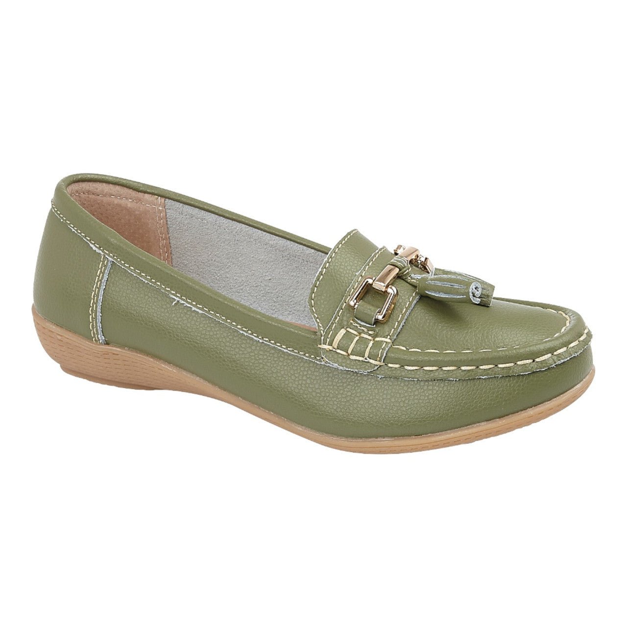 Jo & Joe Women's Leather Slip On Moccasin Shoes Mistletoe Green - Renna Clothing