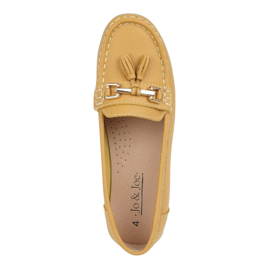 Jo & Joe Women's Leather Slip On Moccasin Shoes Mustard Yellow - Renna Clothing