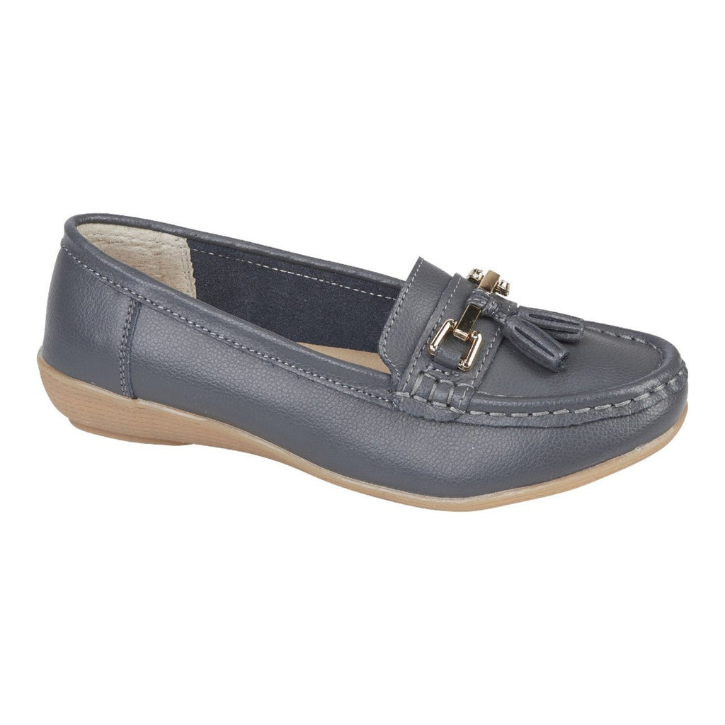 Jo & Joe Women's Leather Slip On Moccasin Shoes Slate Grey - Renna Clothing