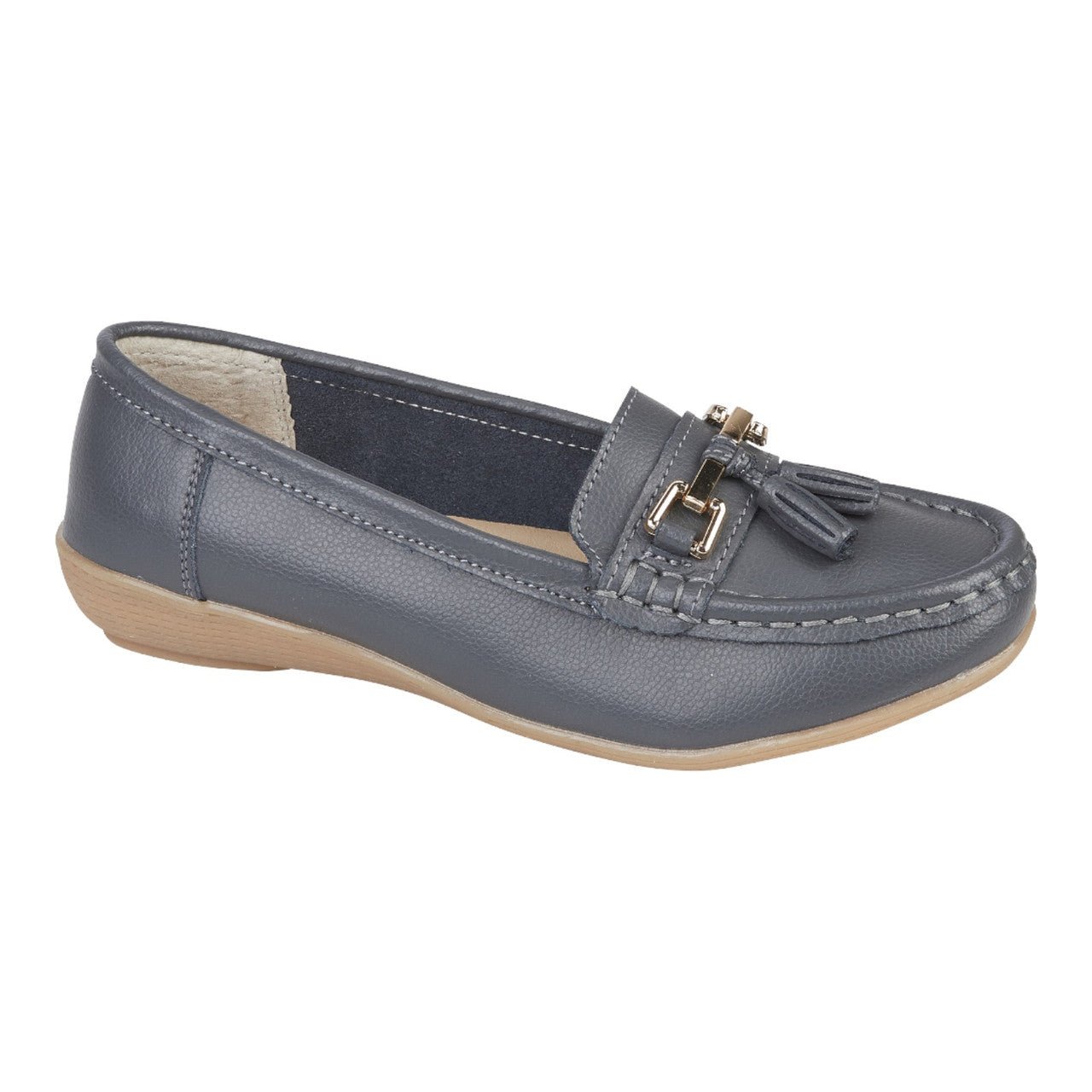 Jo & Joe Women's Leather Slip On Moccasin Shoes Slate Grey - Renna Clothing