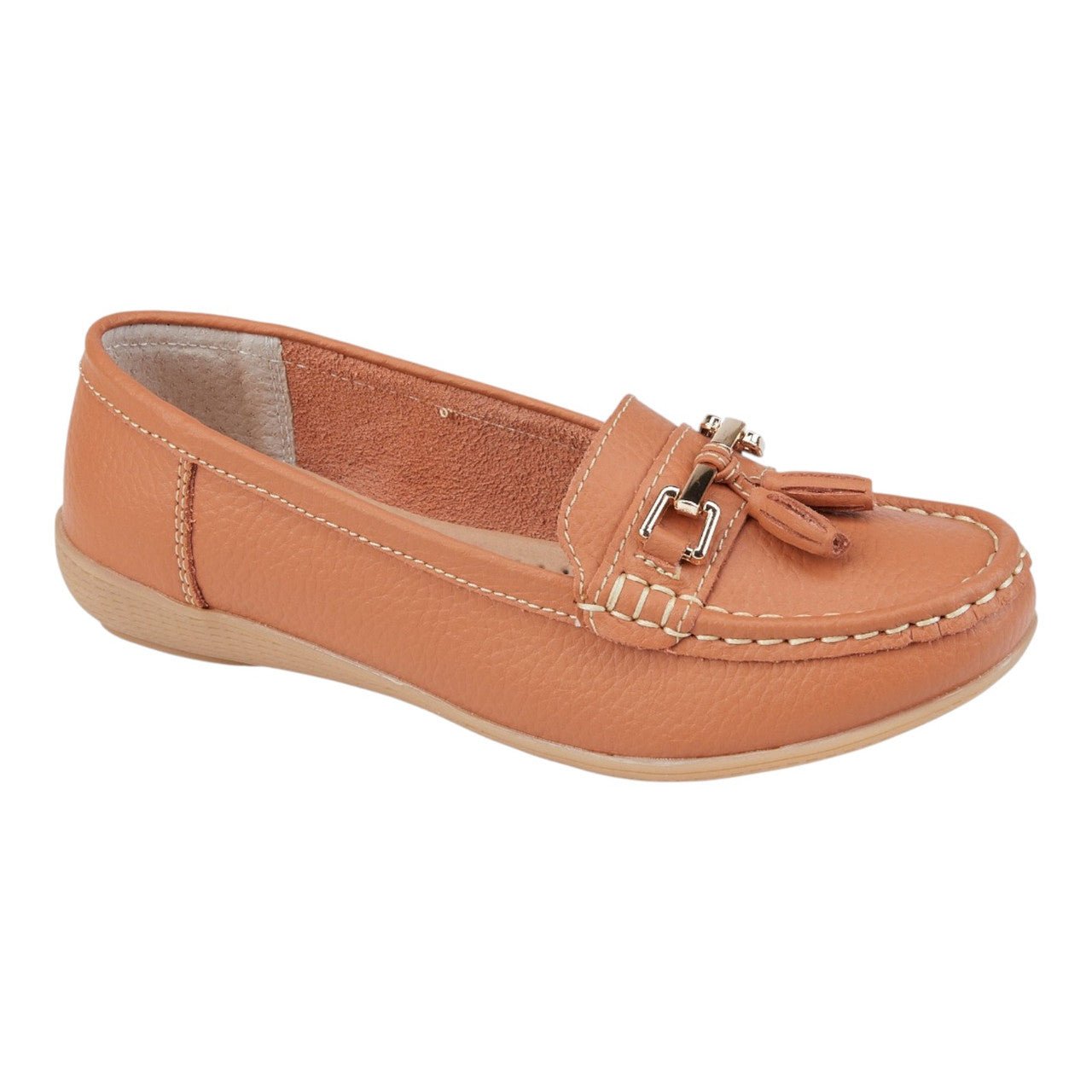 Jo & Joe Women's Leather Slip On Moccasin Shoes Sunset Orange - Renna Clothing