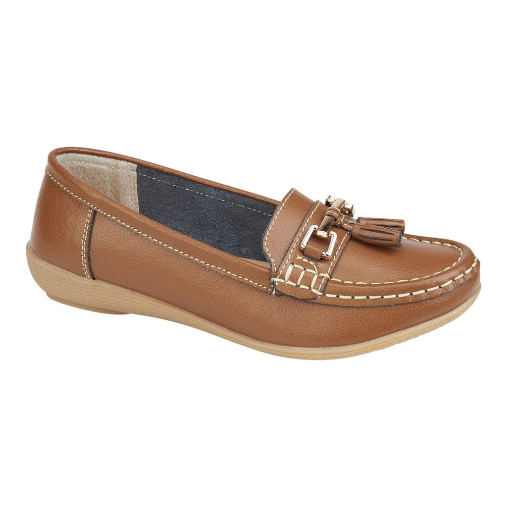Jo & Joe Women's Leather Slip On Moccasin Shoes Tan Brown - Renna Clothing