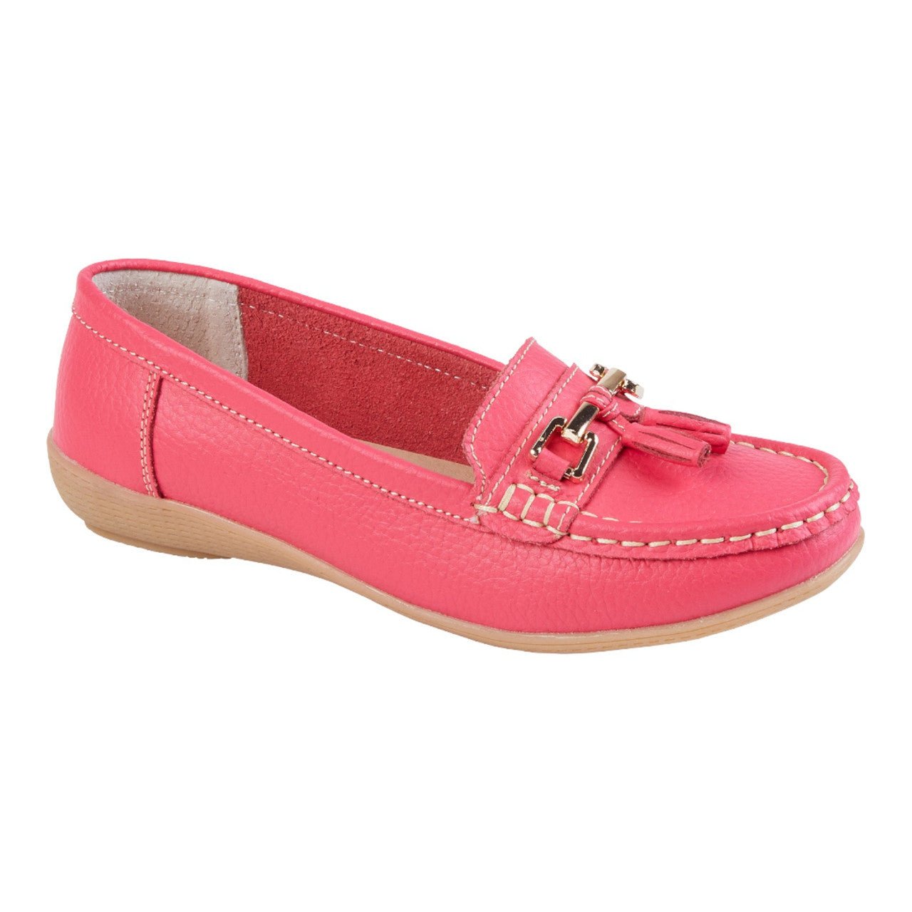 Jo & Joe Women's Leather Slip On Moccasin Shoes Watermelon Pink - Renna Clothing