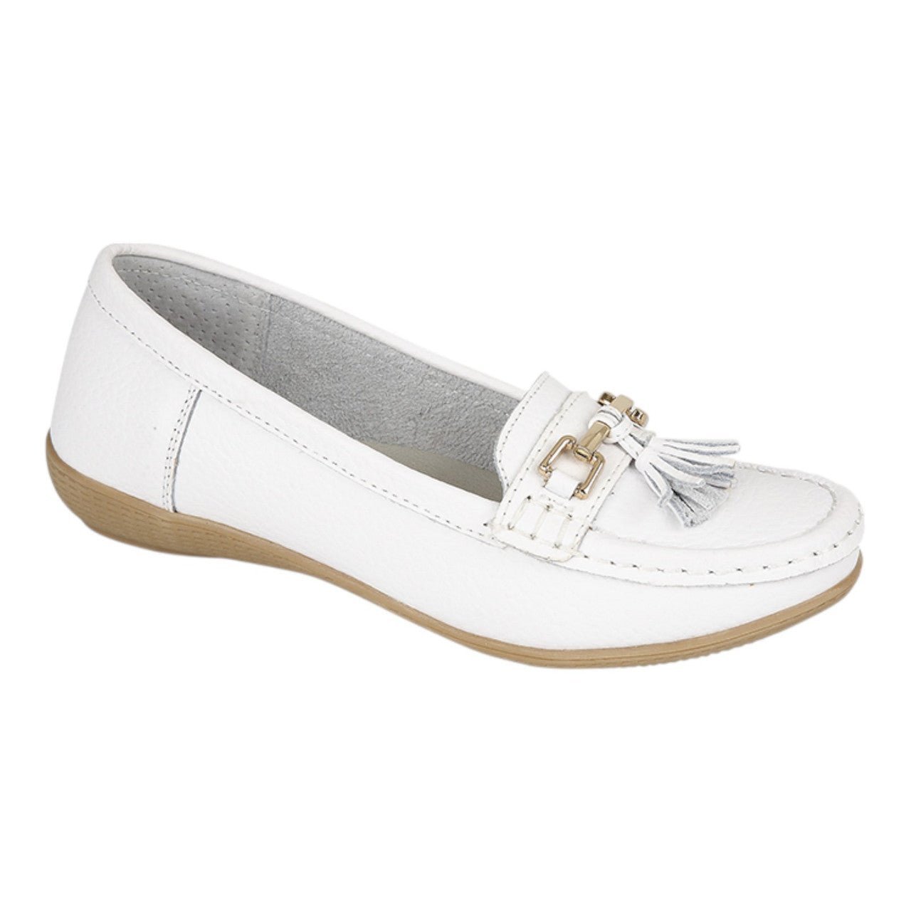 Jo & Joe Women's Leather Slip On Moccasin Shoes White - Renna Clothing