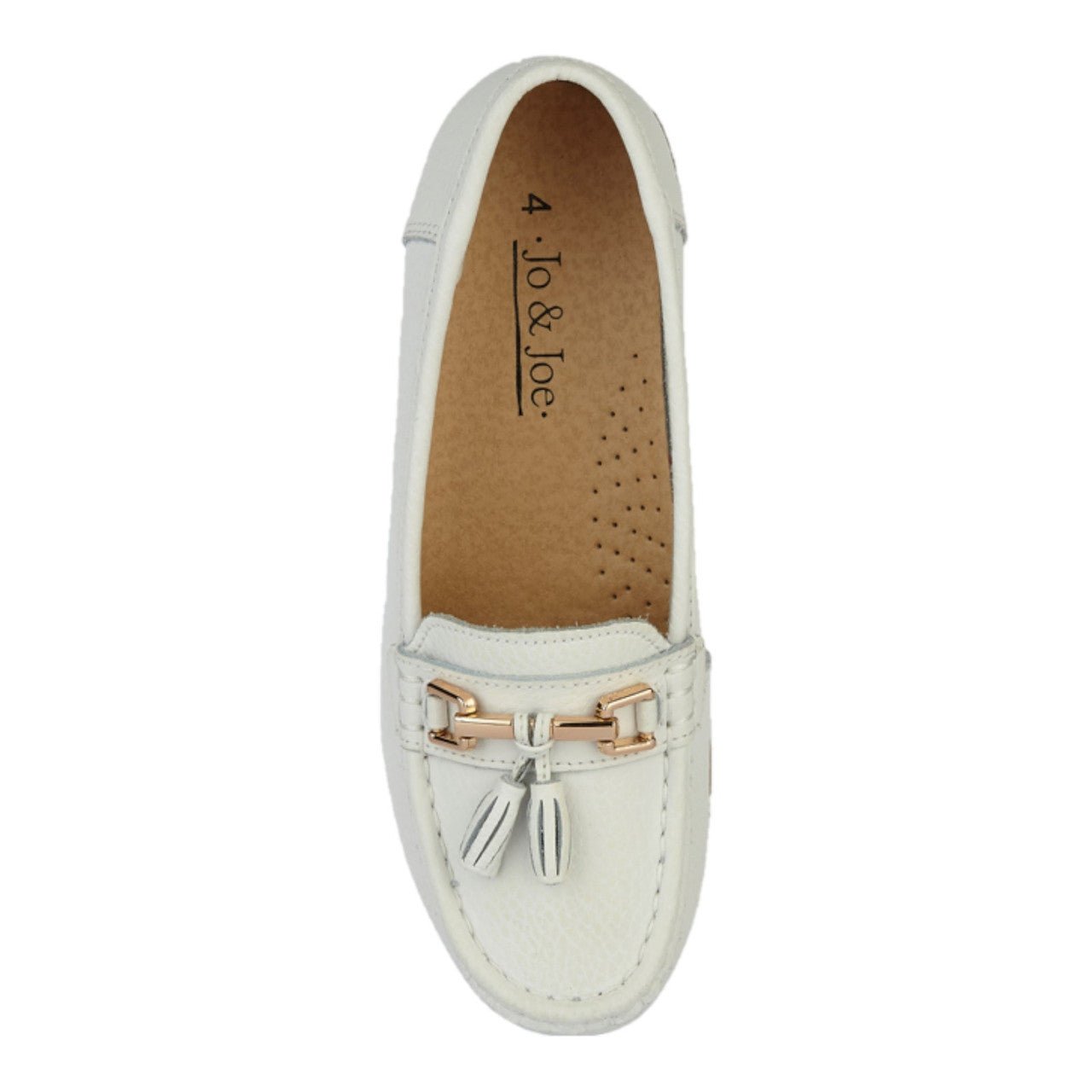 Jo & Joe Women's Leather Slip On Moccasin Shoes White - Renna Clothing