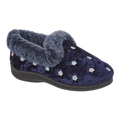 Jo & Joe Women’s Navy Floral Slippers with Faux Fur Trim - Renna Clothing