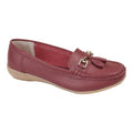 Jo & Joe Women's Wide Fit Leather Slip On Moccasin Shoes Cherry Red - Renna Clothing
