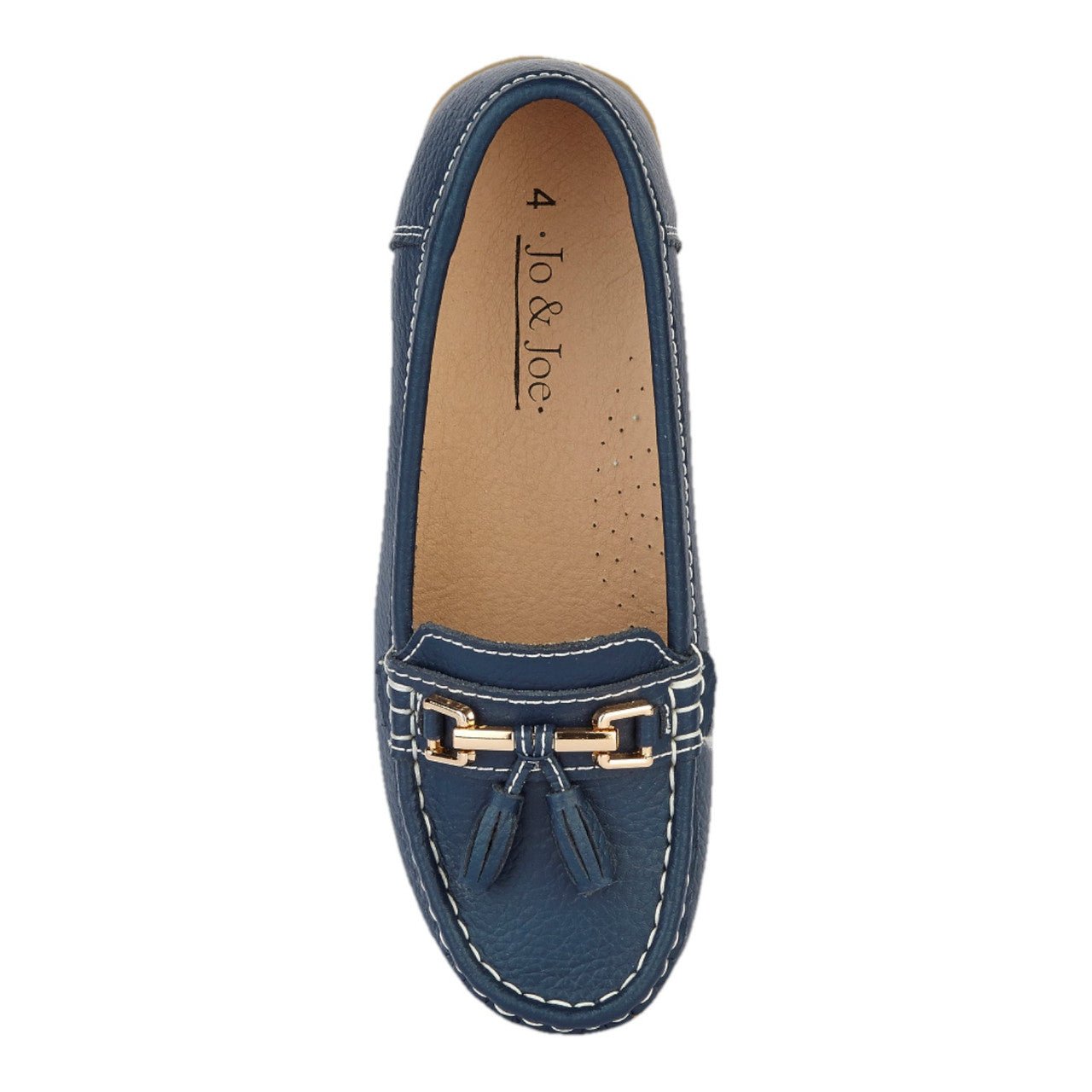 Jo & Joe Women's Wide Fit Leather Slip On Moccasin Shoes Dark Blue - Renna Clothing