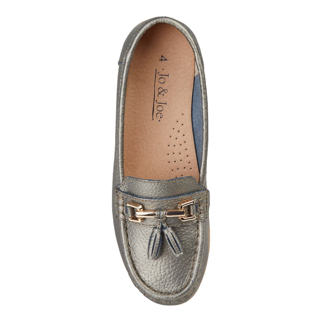 Jo & Joe Women's Wide Fit Leather Slip On Moccasin Shoes Gun Metal Grey - Renna Clothing