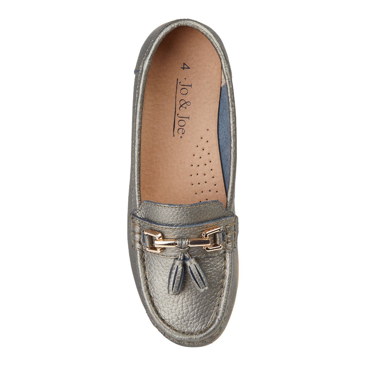 Jo & Joe Women's Wide Fit Leather Slip On Moccasin Shoes Gun Metal Grey - Renna Clothing