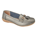 Jo & Joe Women's Wide Fit Leather Slip On Moccasin Shoes Gun Metal Grey - Renna Clothing