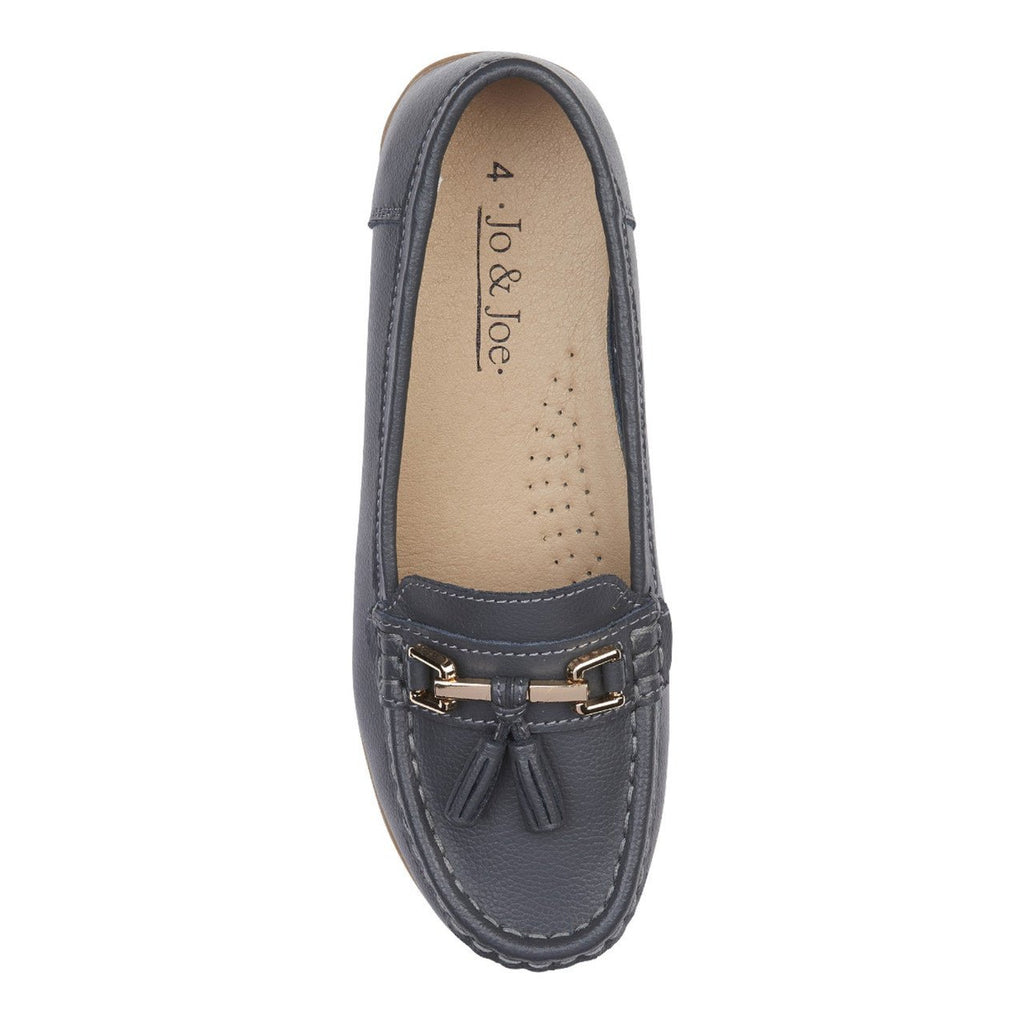 Jo & Joe Women's Wide Fit Leather Slip On Moccasin Shoes Royal Blue - Renna Clothing
