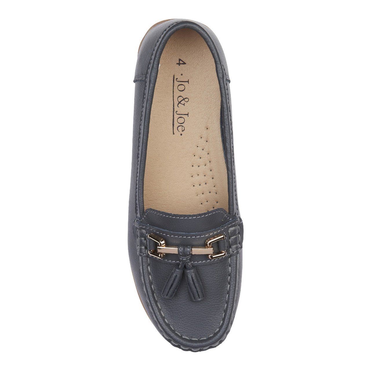 Jo & Joe Women's Wide Fit Leather Slip On Moccasin Shoes Royal Blue - Renna Clothing