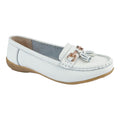 Jo & Joe Women's Wide Fit Leather Slip On Moccasin Shoes White - Renna Clothing