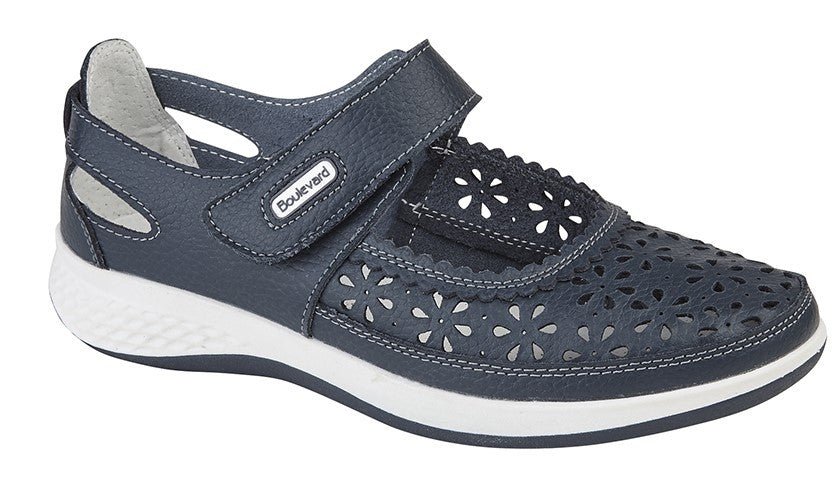 Mary Jane EEE Wide Fit Shoes Navy - Renna Clothing