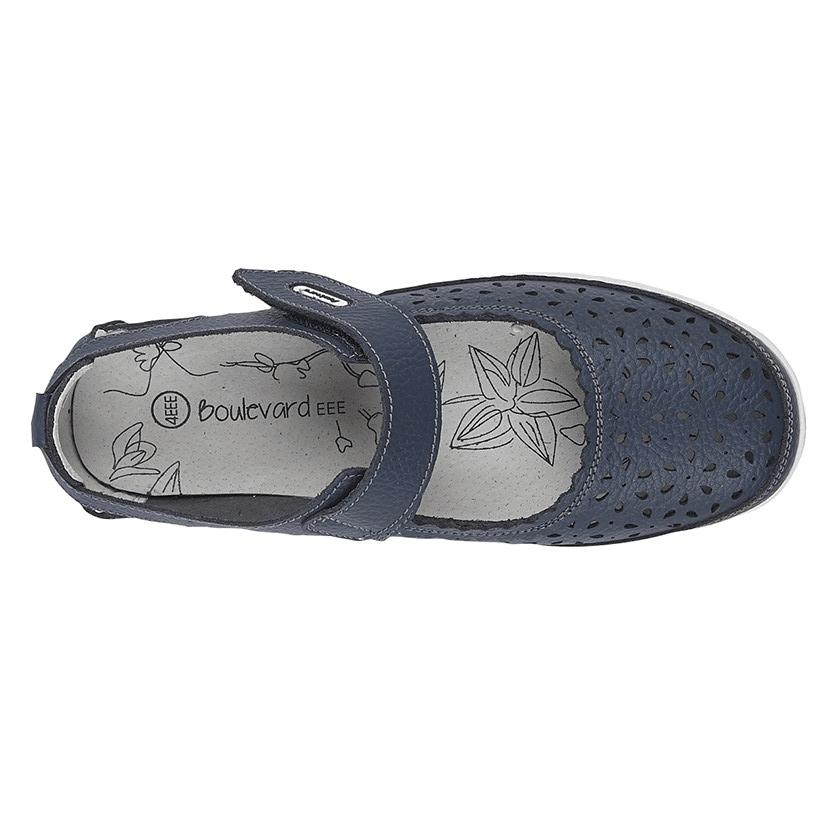 Mary Jane EEE Wide Fit Shoes Navy - Renna Clothing