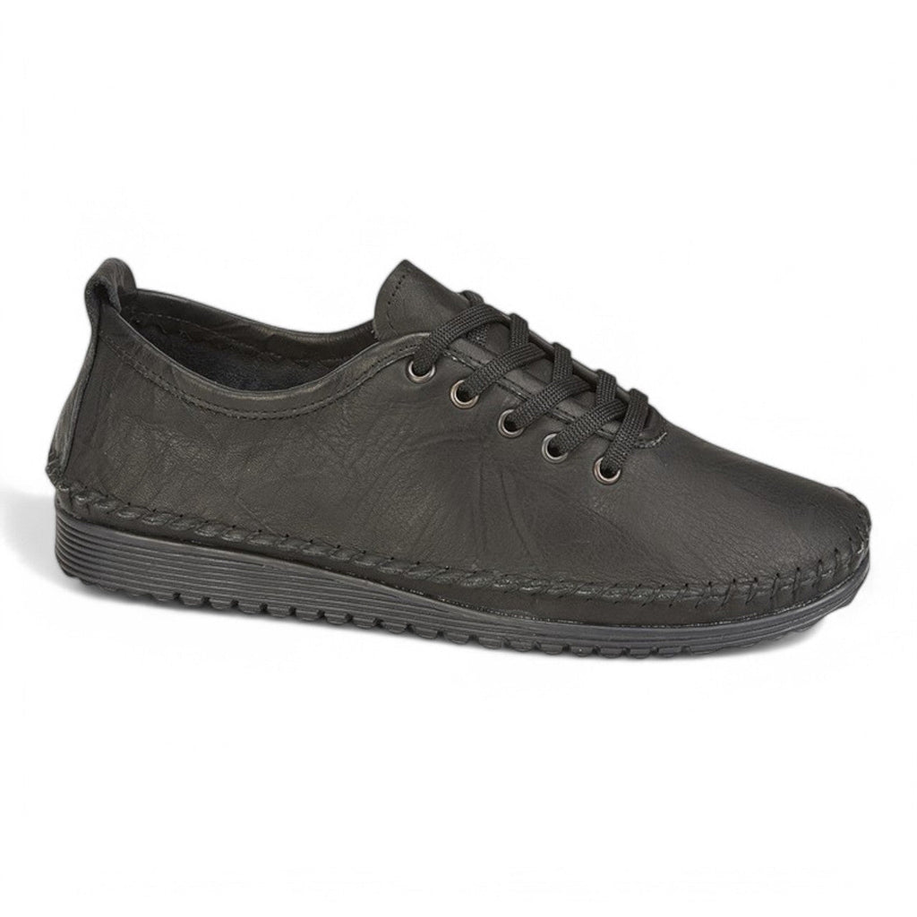 Mod Comfys Women's Lace Up Leather Trainers Black - Renna Clothing