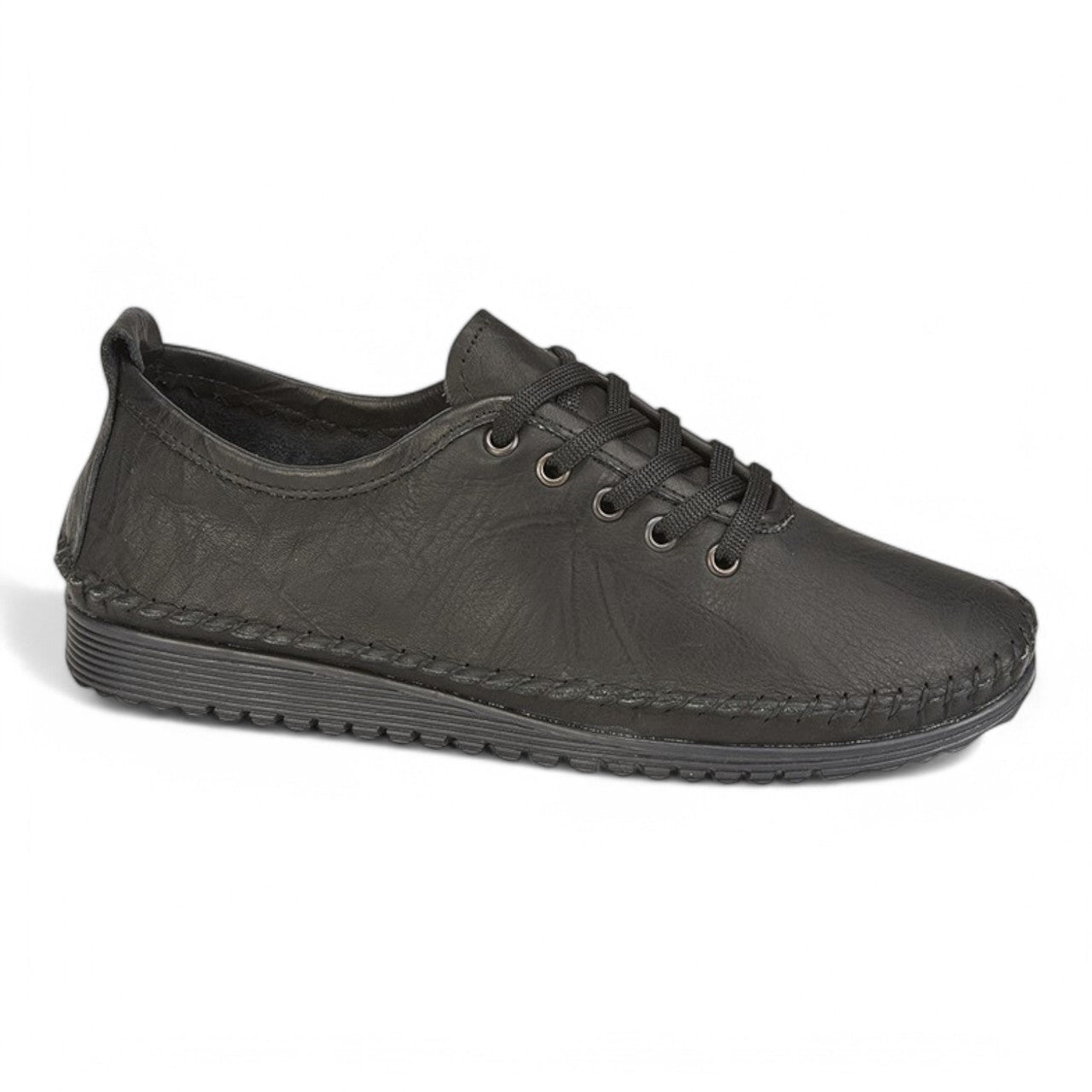 Mod Comfys Women's Lace Up Leather Trainers Black - Renna Clothing