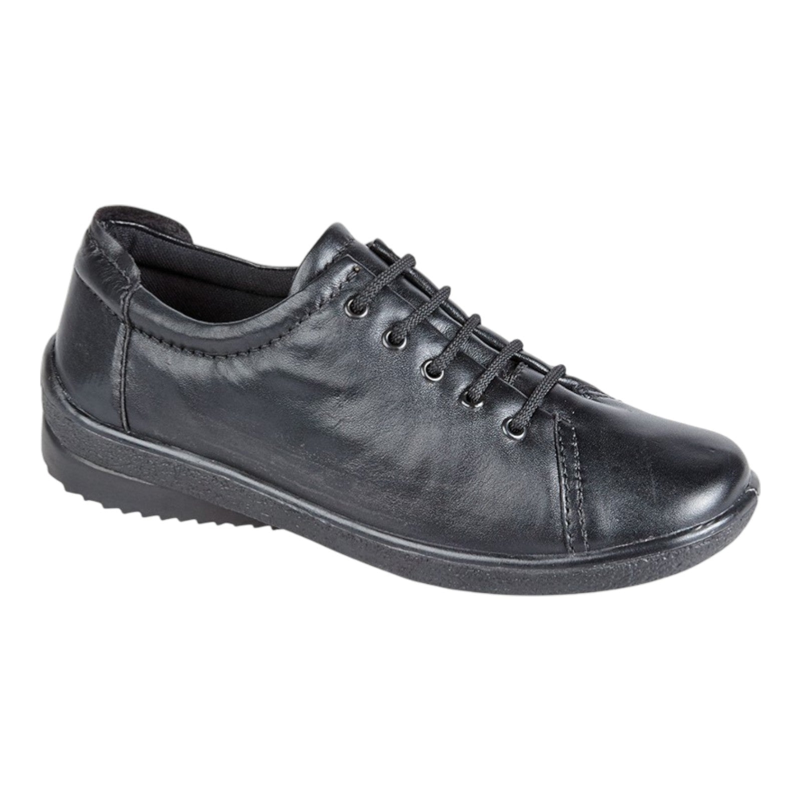 Mod Comfys Women's Lace Up Leather Trainers Black - Renna Clothing