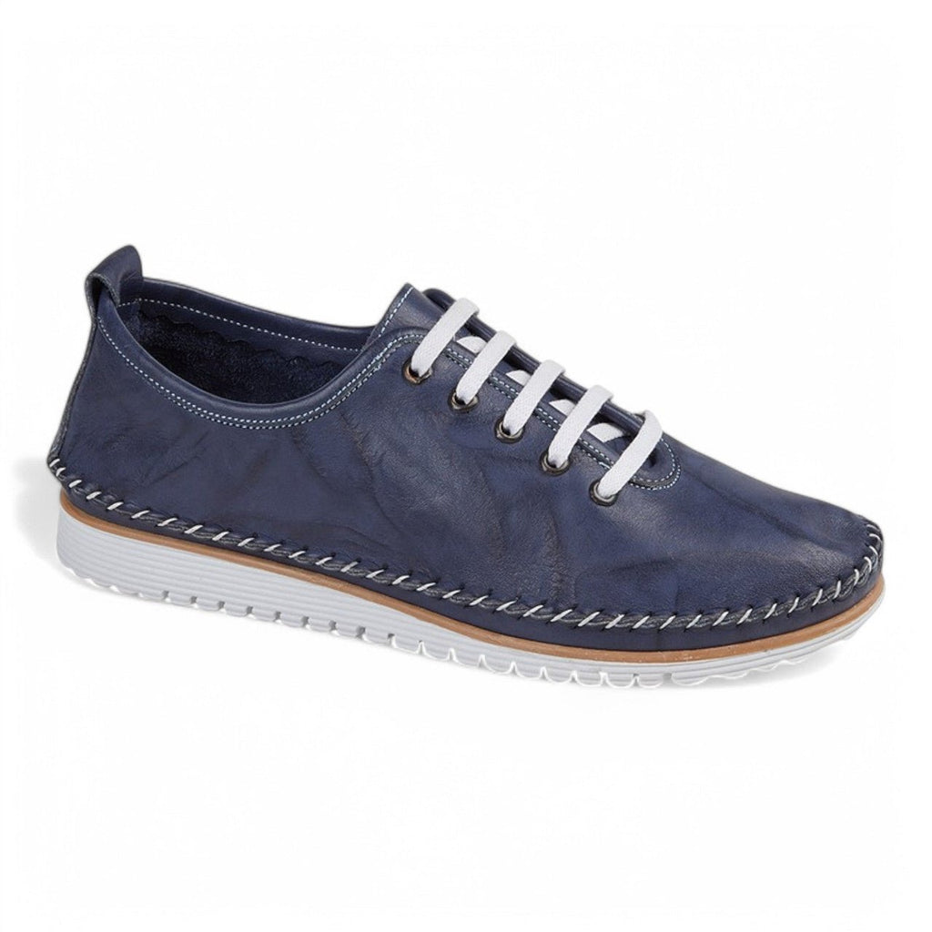 Mod Comfys Women's Lace Up Leather Trainers Navy - Renna Clothing