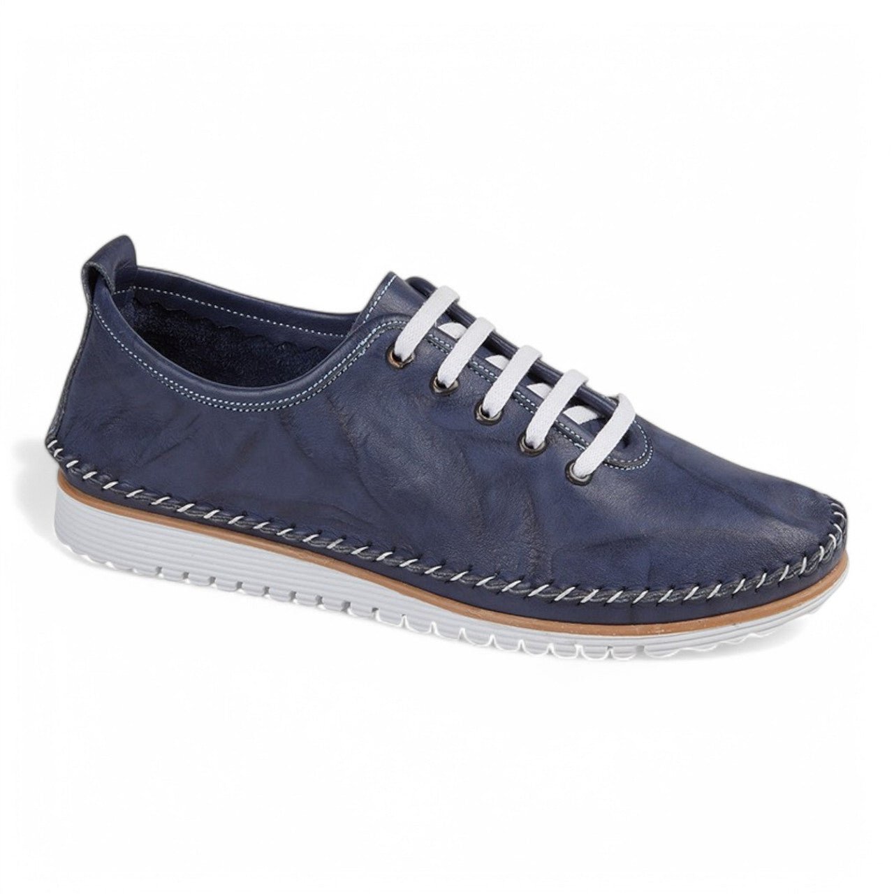 Mod Comfys Women's Lace Up Leather Trainers Navy - Renna Clothing
