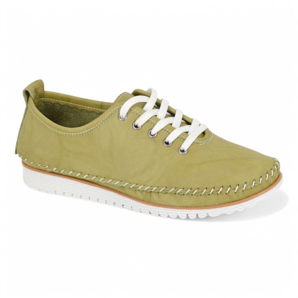 Mod Comfys Women's Lace Up Leather Trainers Pistachio Yellow - Renna Clothing